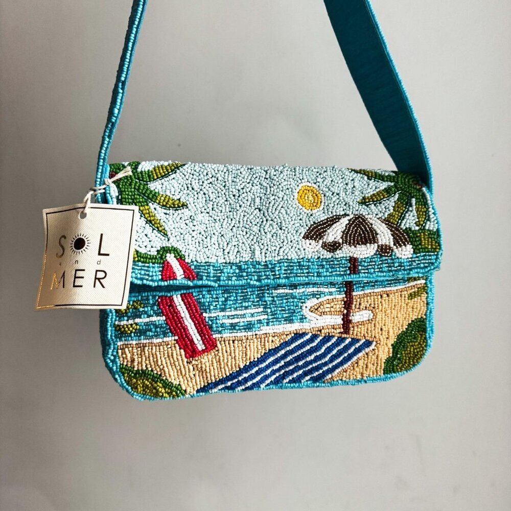 Sol and Mer Beaded Indian Handmade " Vacation" Motif Colourful Shoulder Bag